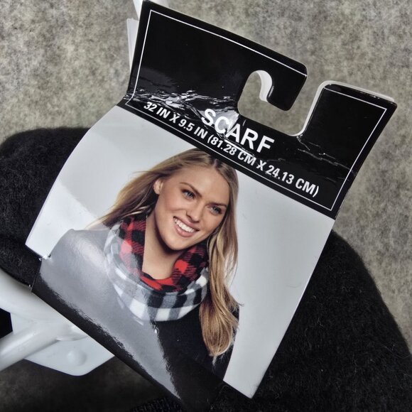 Black Open-Front Lightweight Cardigan With Blue & Black Plaid Infinity Scarf - Picture 6 of 9